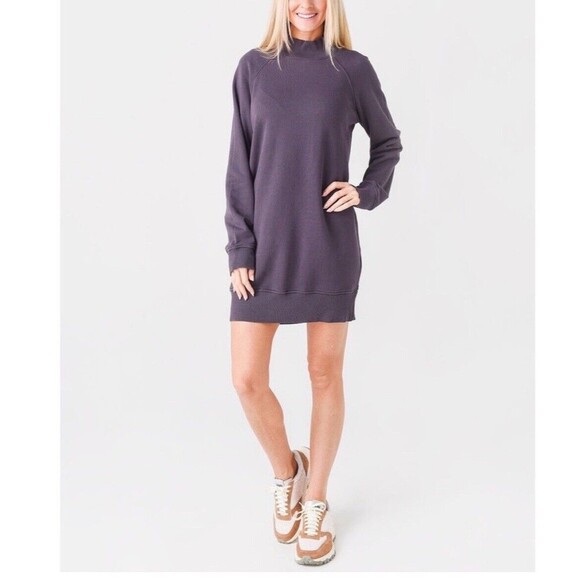 ATM French Terry Mock Neck Sweatshirt Mini Dress In Dusk Sz XS New - Picture 9 of 9